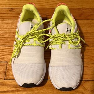 Under Armour Kids White Sneakers with Neon Yellow Accents